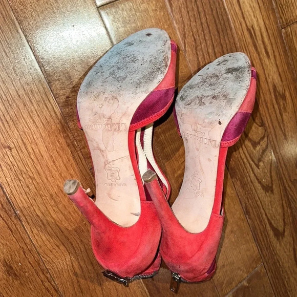 LK BENNET Red Pink patchwork suede trim Neoprene sandals HEELS Sz 37 - Picture 11 of 17